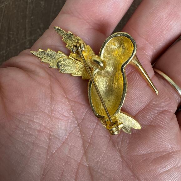 Judith Green VINTAGE Gold Tone Hummingbird Red Rhinestone Brooch Pin - Picture 4 of 5